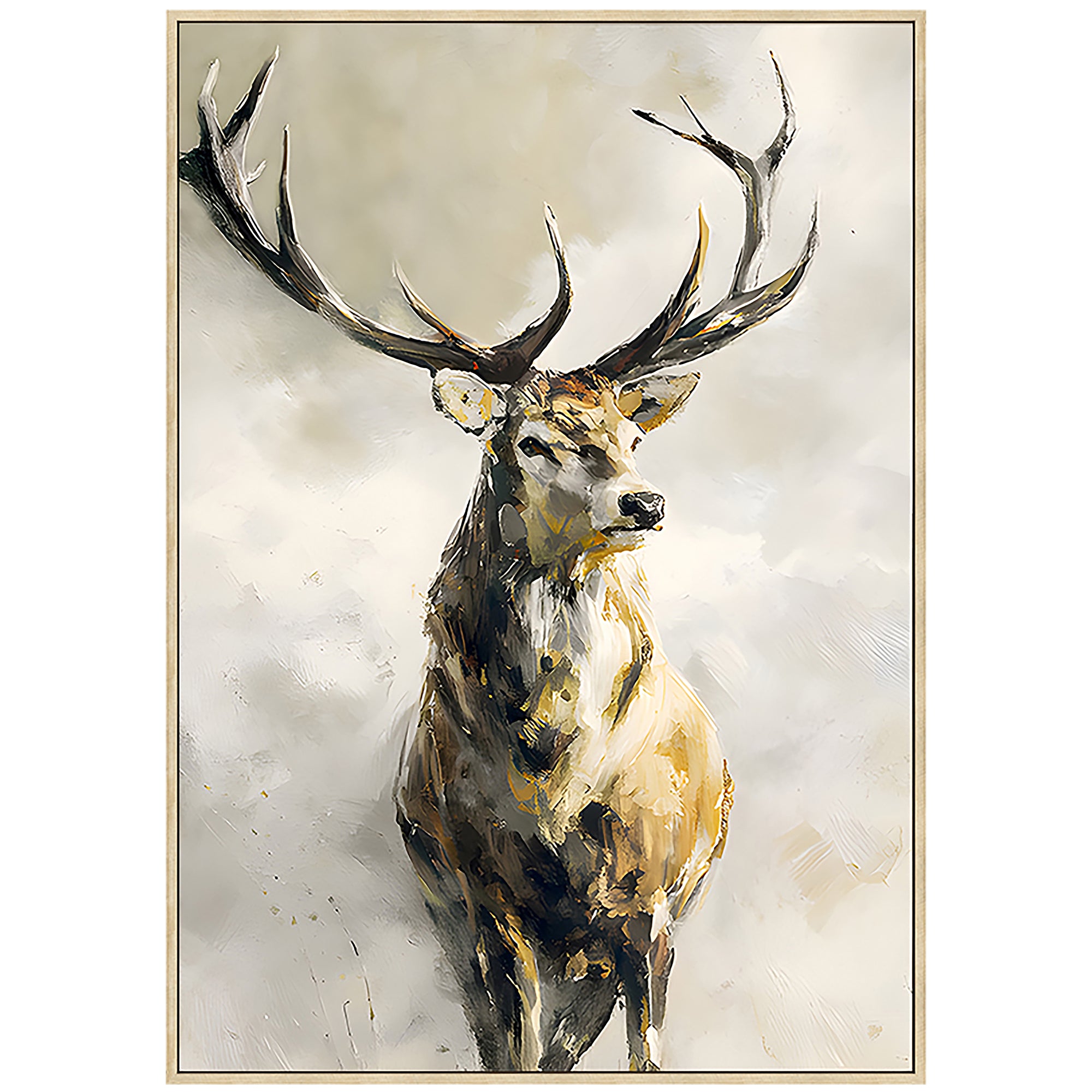 Stag Night Painting | Framed Canvas Art | 73x103cm
