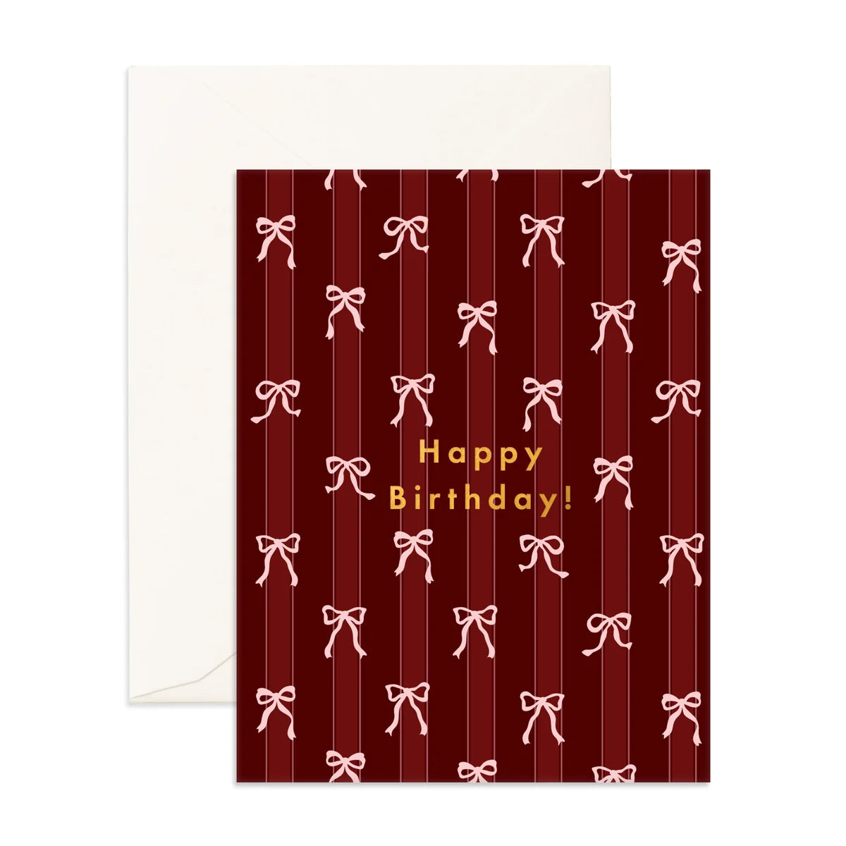 Birthday Burgundy Striped Bows Greeting Card
