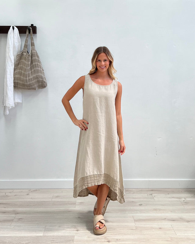 Giovanna Mesh Hem Dress Natural with Natural Hem