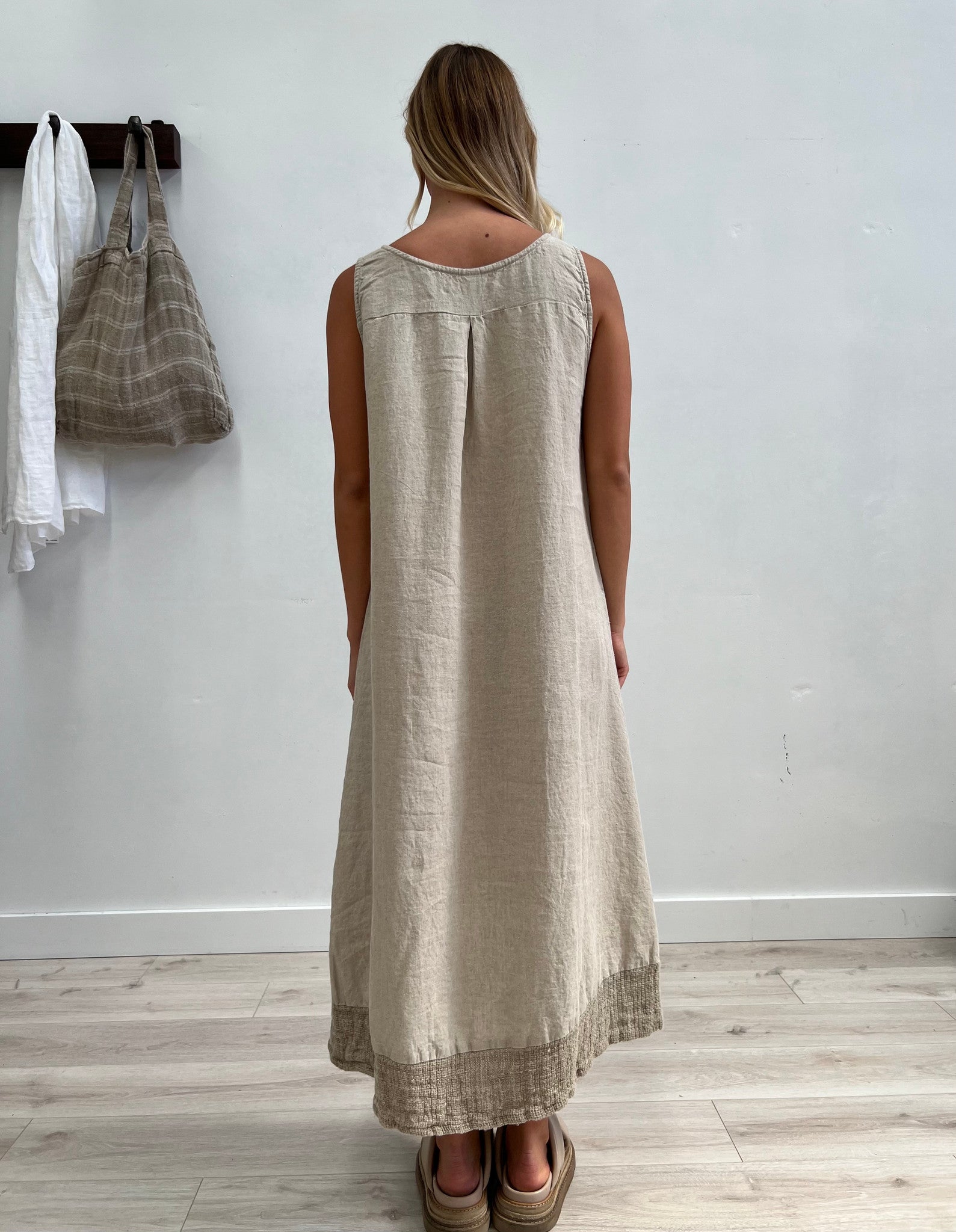 Giovanna Mesh Hem Dress Natural with Natural Hem