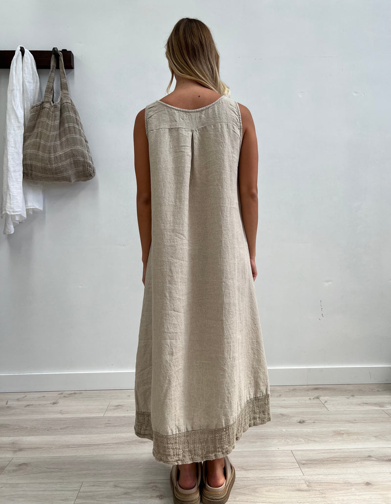 Giovanna Mesh Hem Dress Natural with Natural Hem