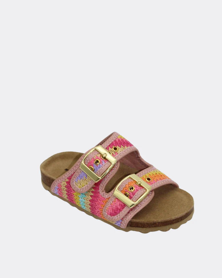 Gracie Kids Sandal Slide | Rainbow Raffia