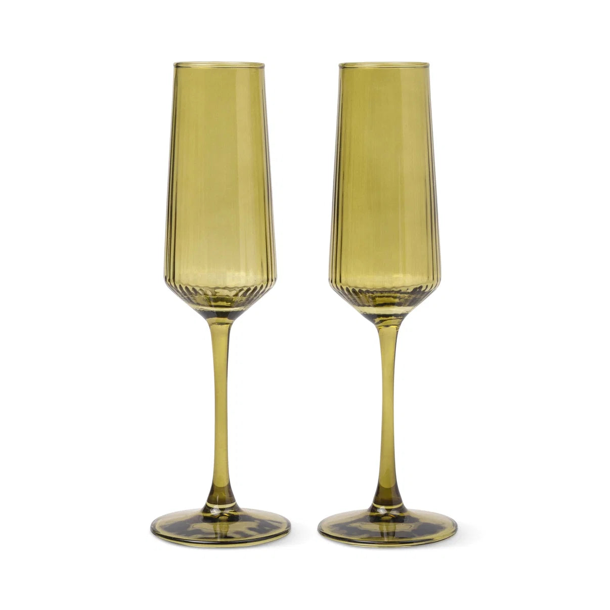 The Luna Set of 2 Champagne Flutes | Olive