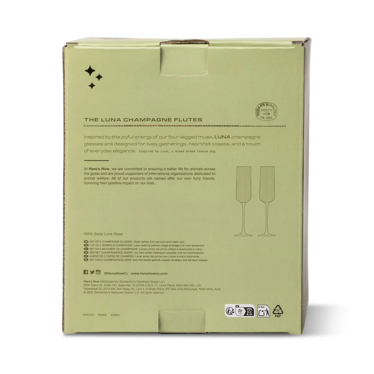 The Luna Set of 2 Champagne Flutes | Olive