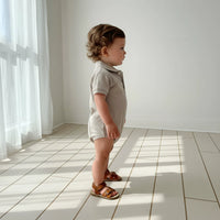 Baby Boys Polo Romper | Beige Grey
