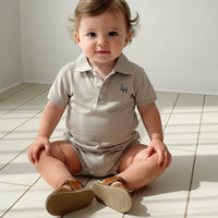 Baby Boys Polo Romper | Beige Grey