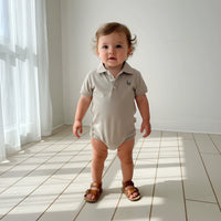 Baby Boys Polo Romper | Beige Grey