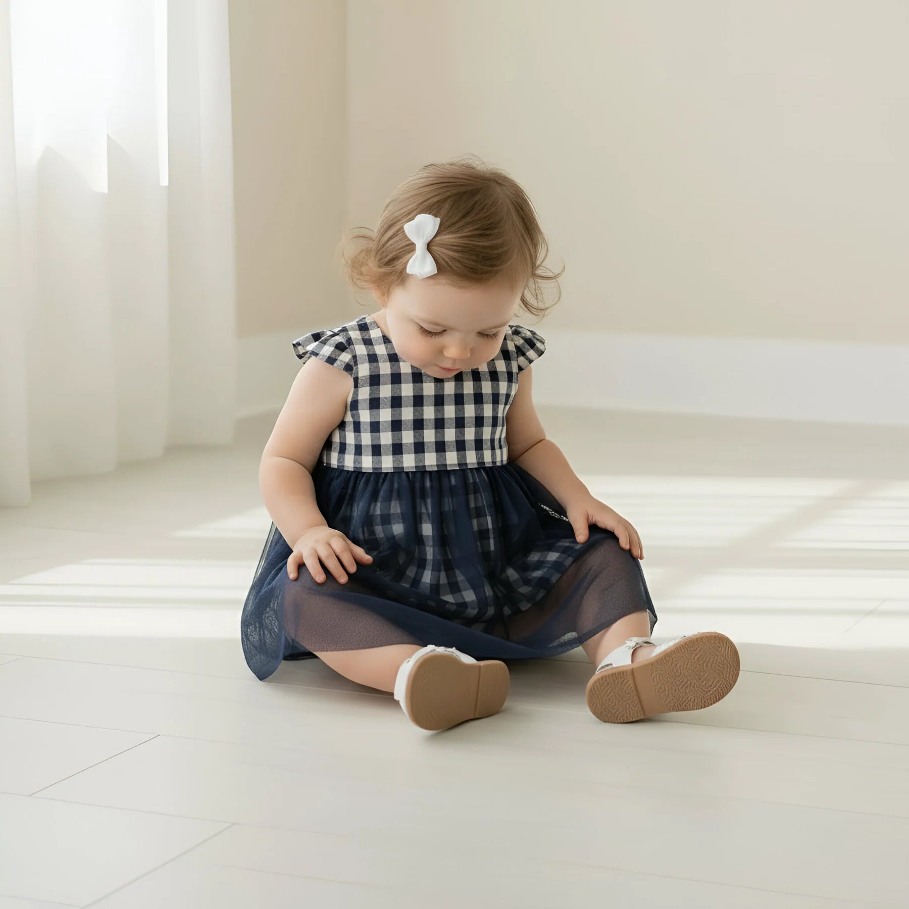 Baby Girls Lottie Dress | Navy Check