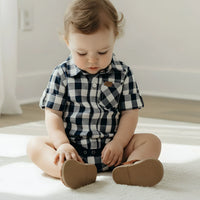 Baby Boys Dress Shirt Romper | Navy Check