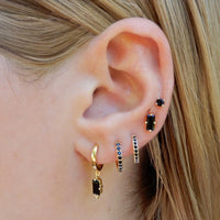 Huggies Hanging Black Spinel Baguette | 18KT Yellow Gold Plate