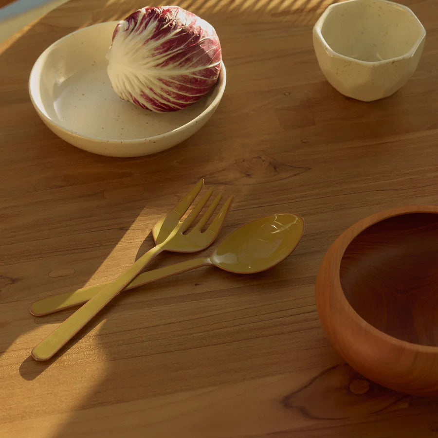 Alder Enamel Salad Servers | Olive