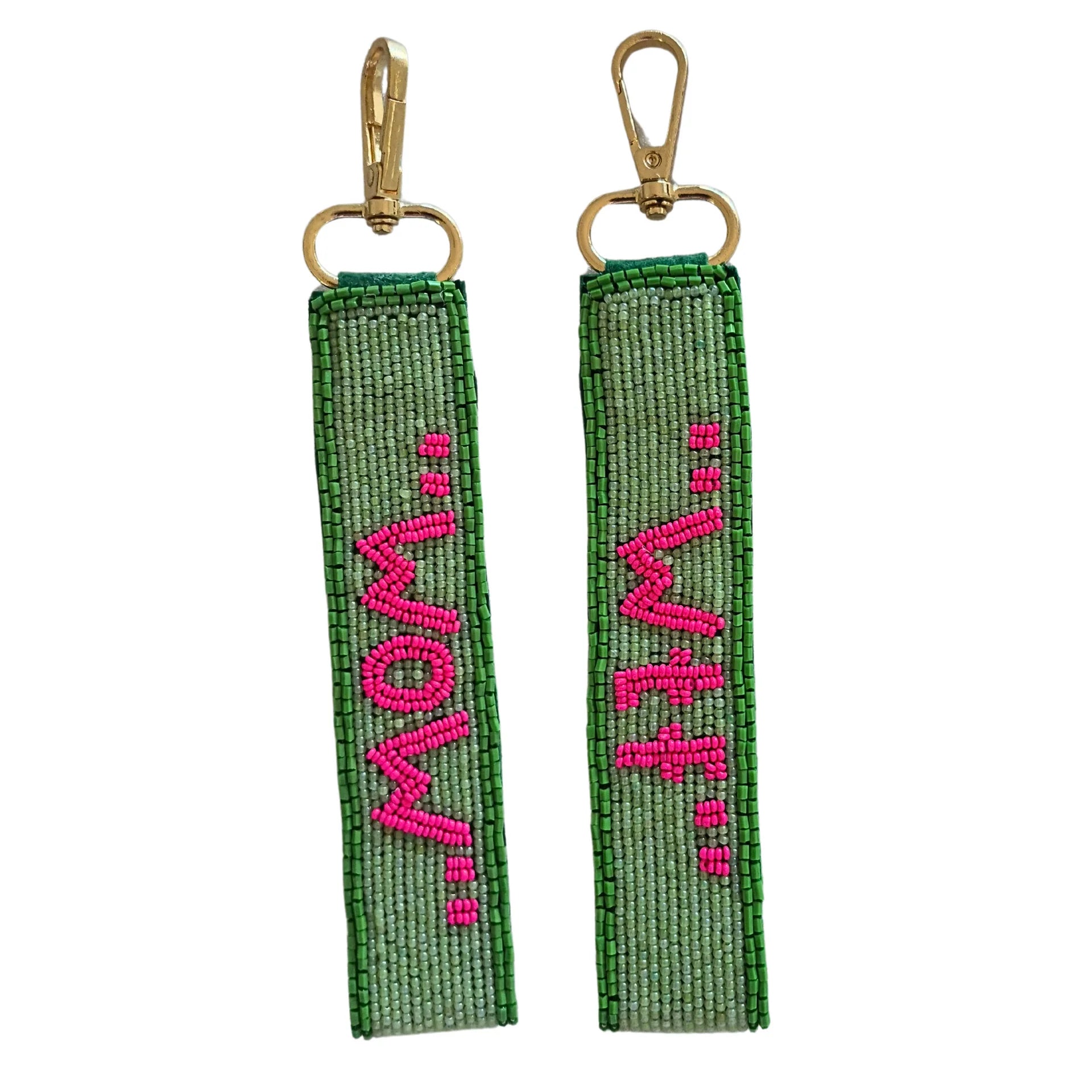 Beaded Keychain | Pink + Green WTF Wow