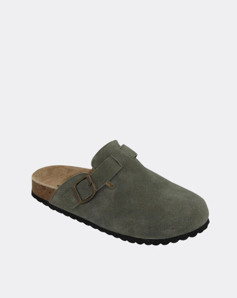 Lara Slide | Vintage Green Suede
