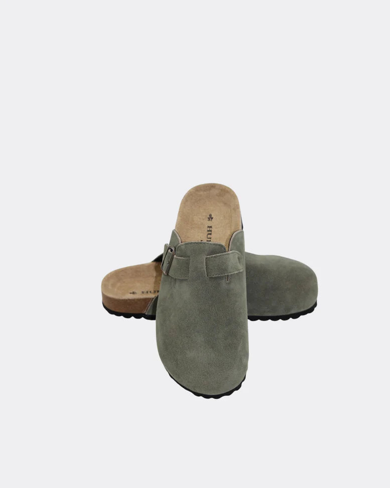 Lara Slide | Vintage Green Suede