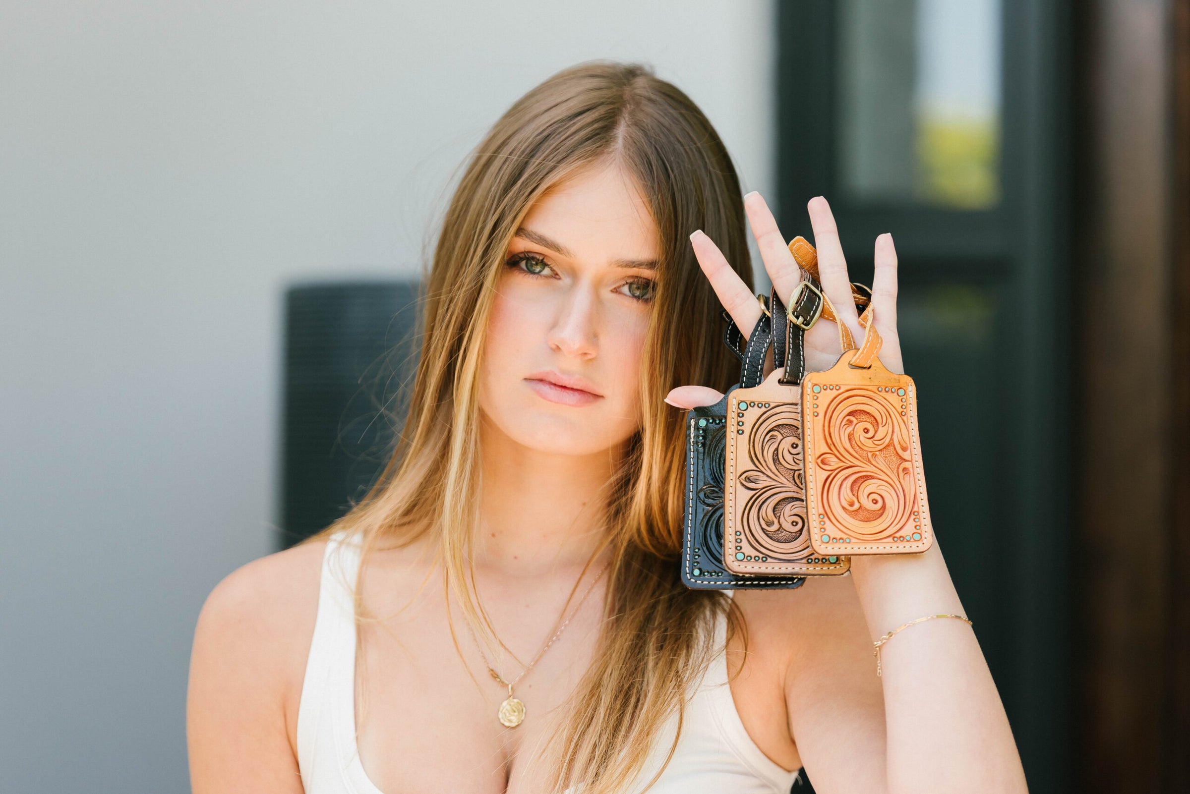 Luggage Tag Tooled Leather