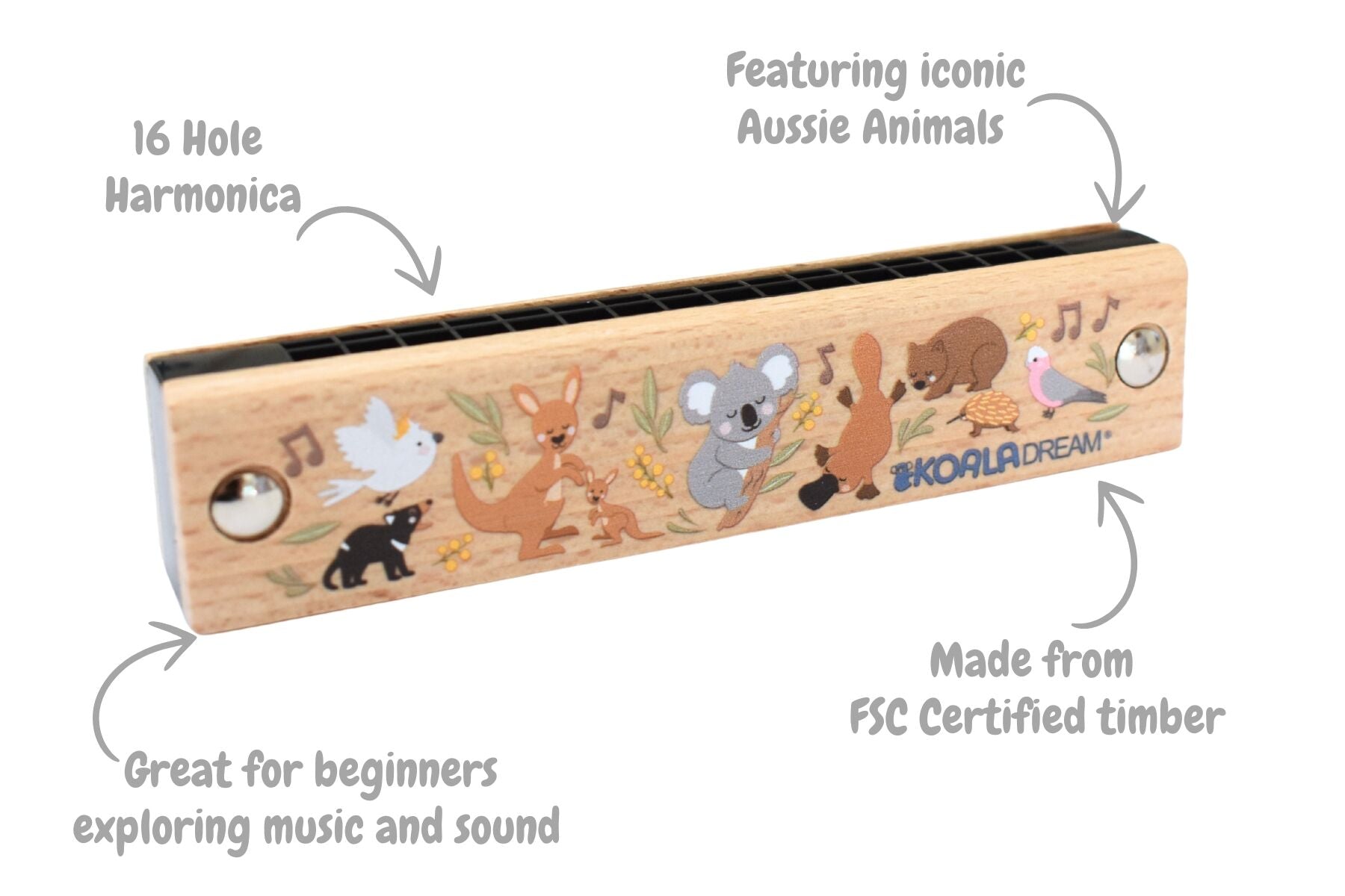 Bush Buddies Aussie Animals Wooden Harmonica