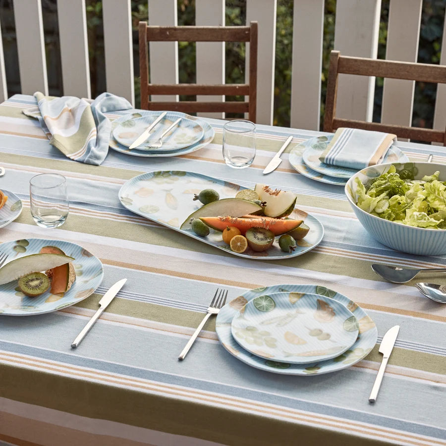 Fairhaven Blue/Green Stripe Tablecloth
