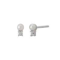 Pearl with White Topaz Studs | Sterling Silver