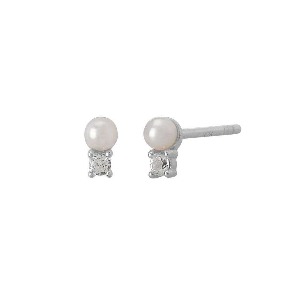 Pearl with White Topaz Studs | Sterling Silver