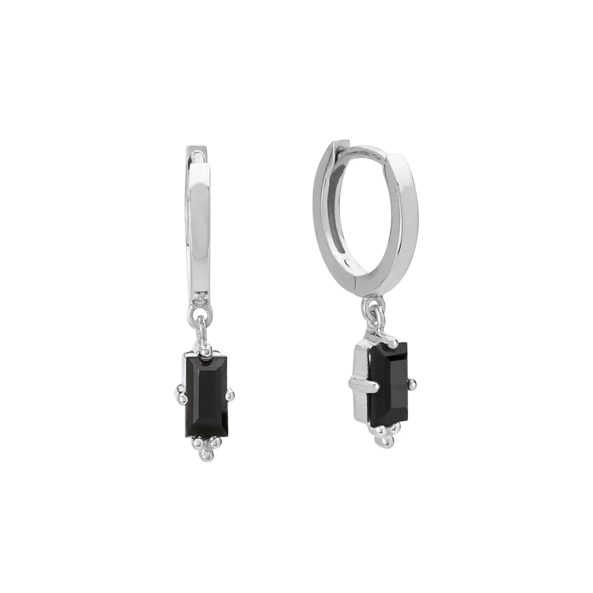 Huggies Hanging Black Spinel Baguette | Sterling Silver