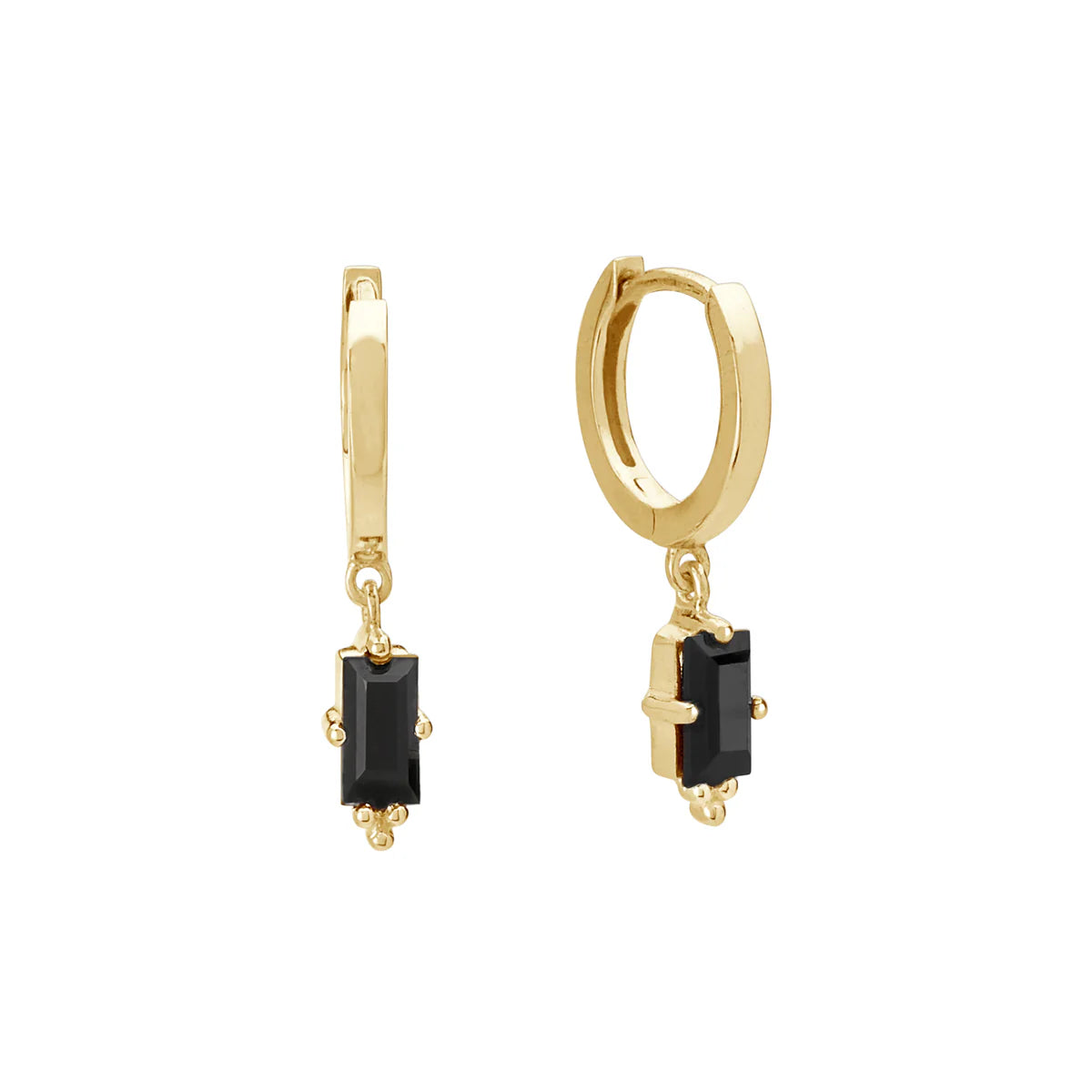 Huggies Hanging Black Spinel Baguette | 18KT Yellow Gold Plate