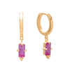Huggies with Hanging Deep Pink Quartz Baguette | Yellow Gold Plate