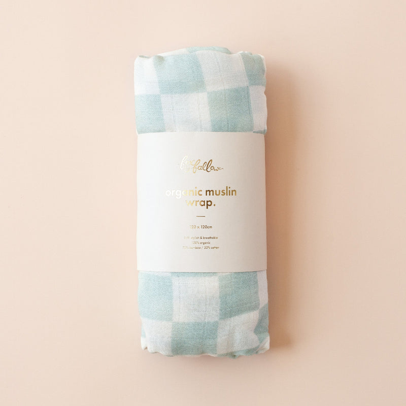 Sage Stripe / Check Organic Muslin Wrap Set