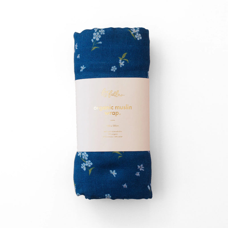 Forget-Me-Not Navy / Delphinium Organic Muslin Wrap Set