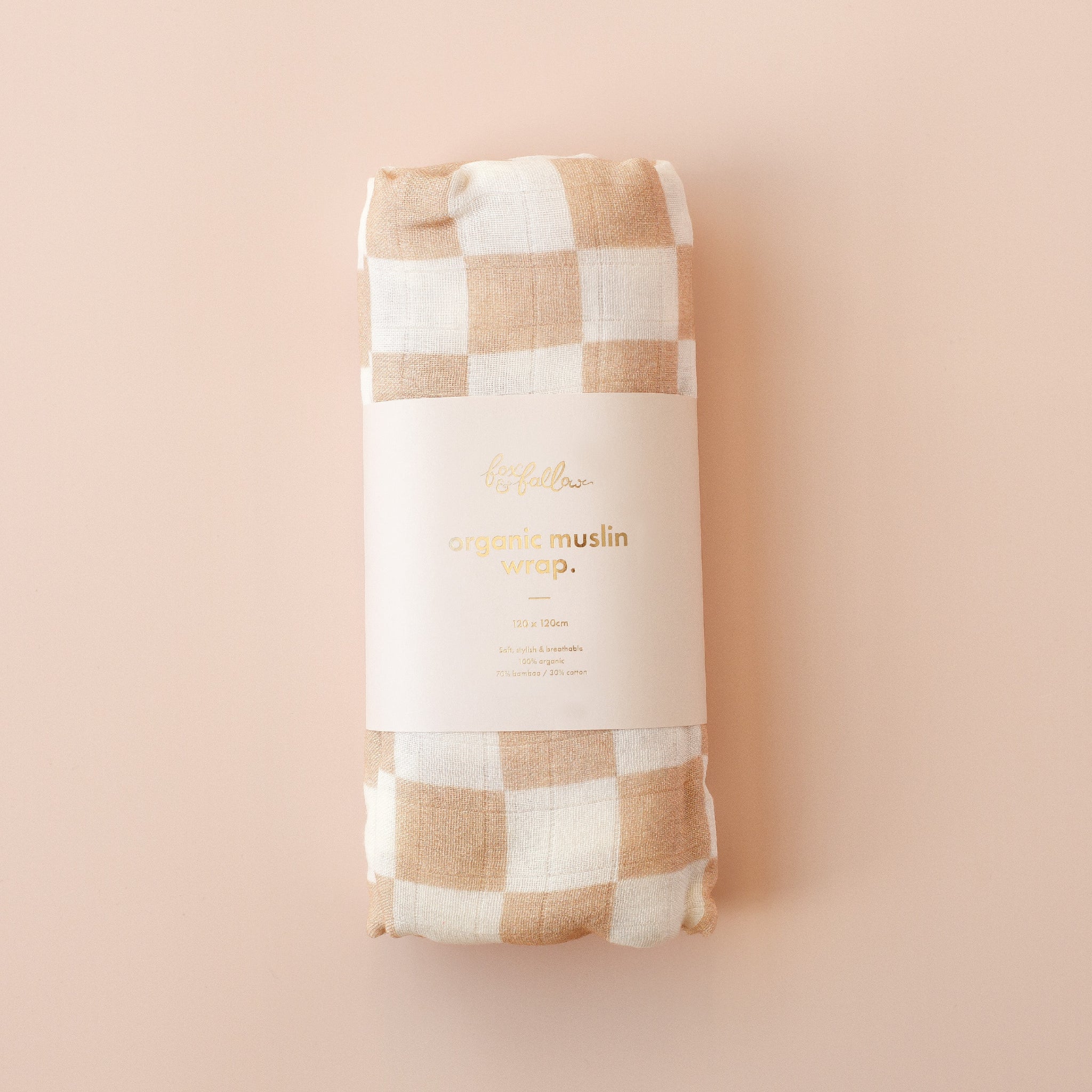 Coffee Stripe / Caramel Check Organic Muslin Wrap Set