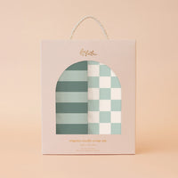 Sage Stripe / Check Organic Muslin Wrap Set