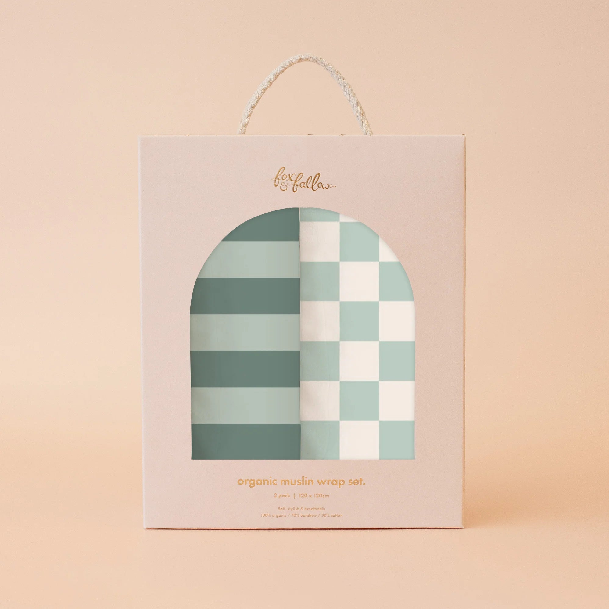 Sage Stripe / Check Organic Muslin Wrap Set