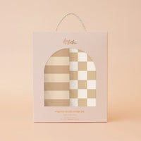 Coffee Stripe / Caramel Check Organic Muslin Wrap Set