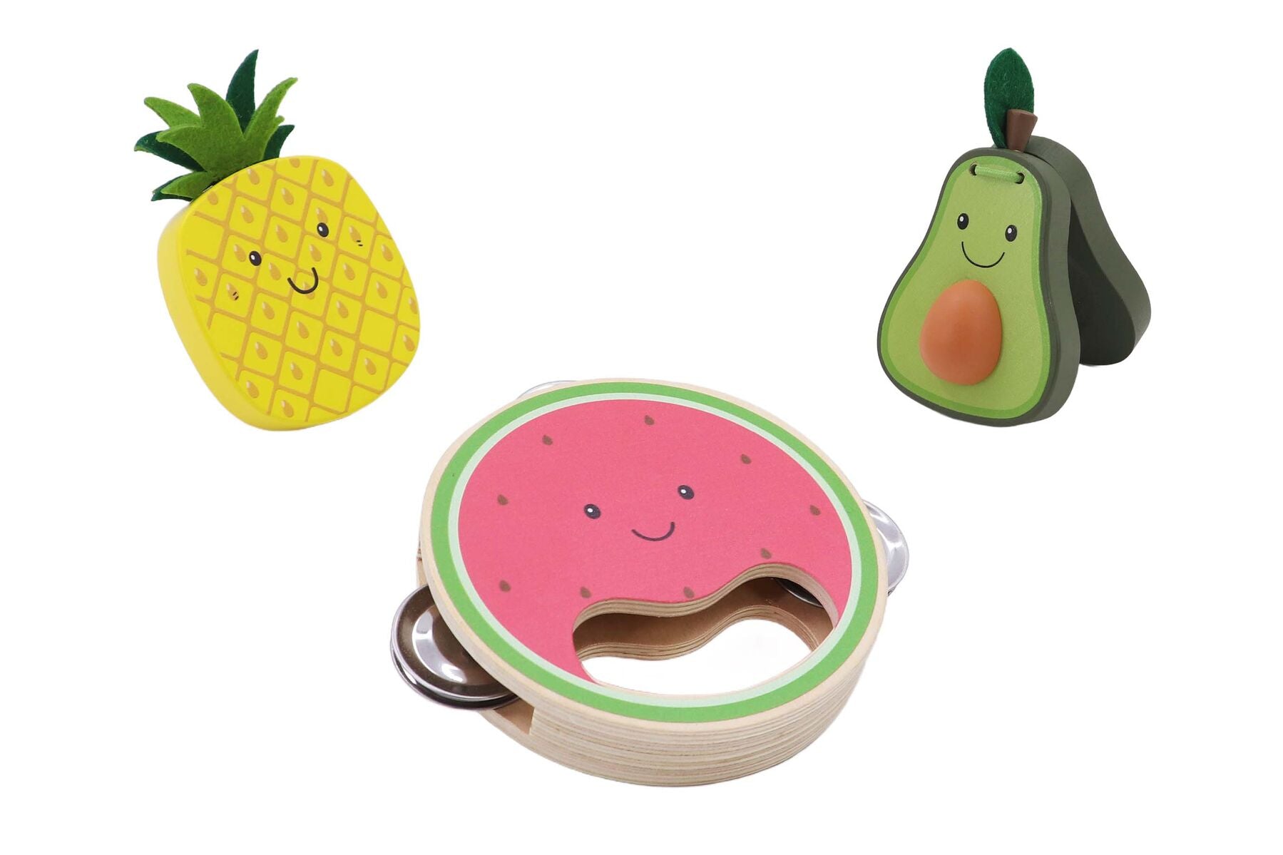 Wooden Fruit 3pc Musical Set | Watermelon, Pineapple & Avocado