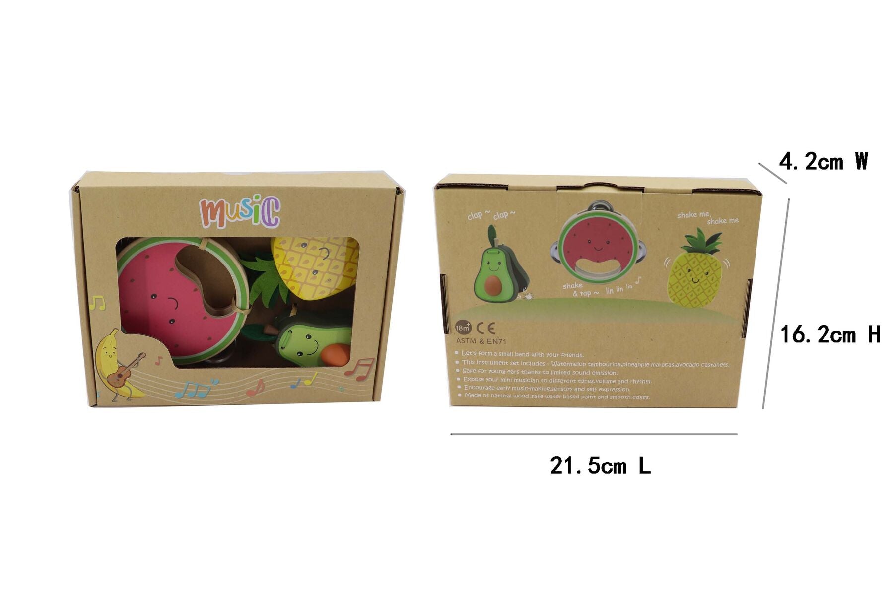 Wooden Fruit 3pc Musical Set | Watermelon, Pineapple & Avocado