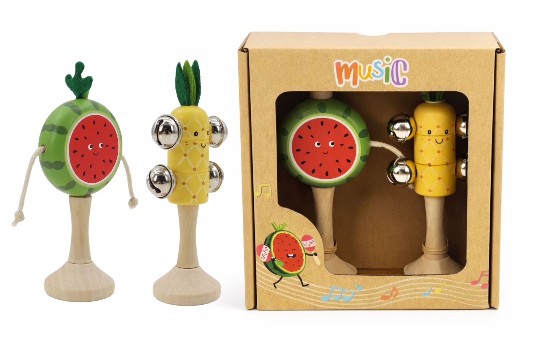 Wooden Fruit Musical Set | Watermelon & Pineapple