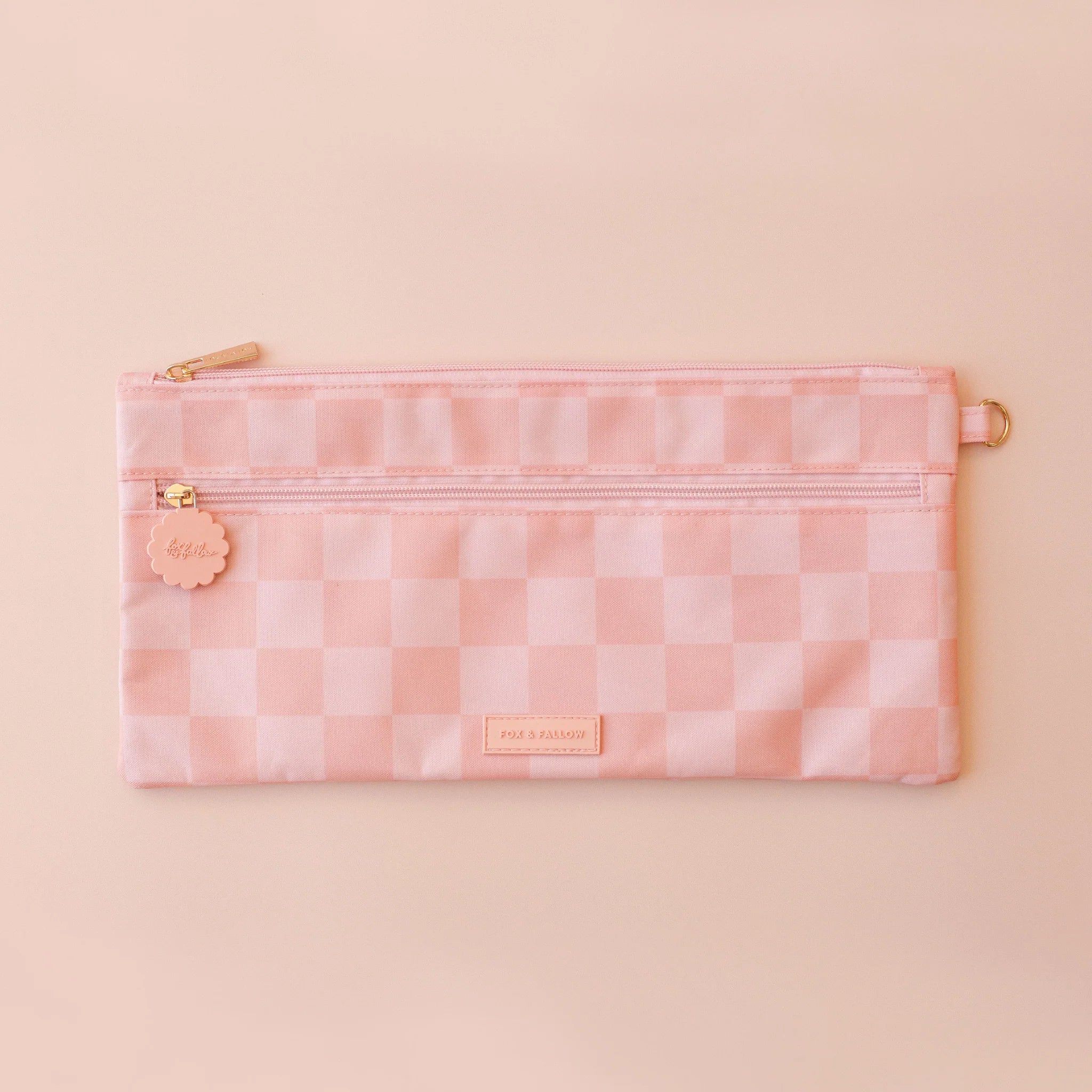 Peach Check Large Pencil Case