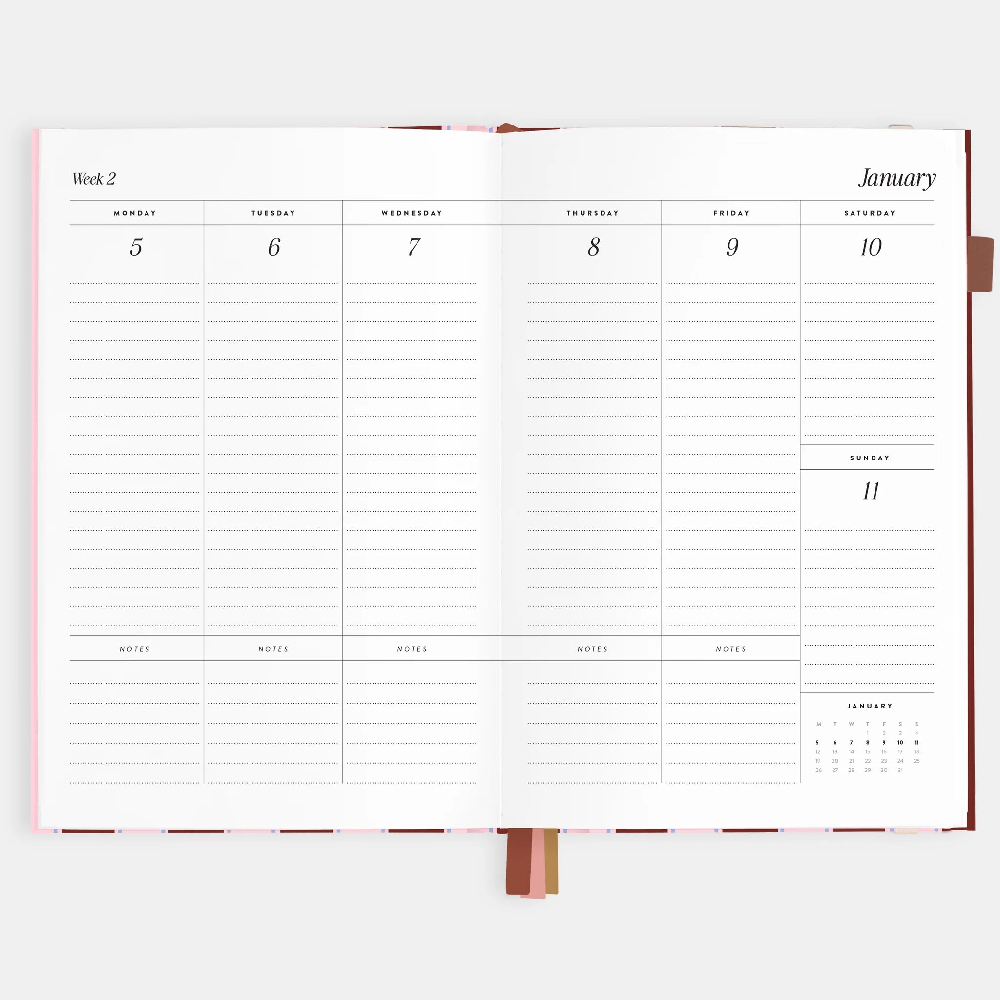 2026 A5 Vertical Planner | Burgundy Stripe