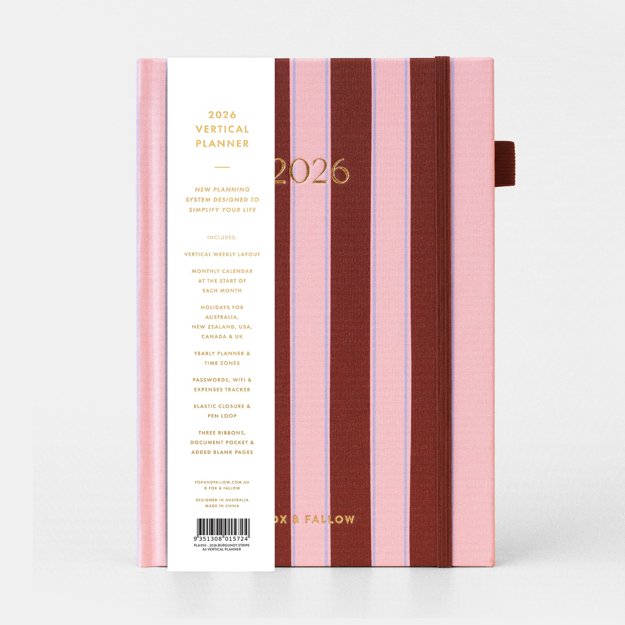 2026 A5 Vertical Planner | Burgundy Stripe