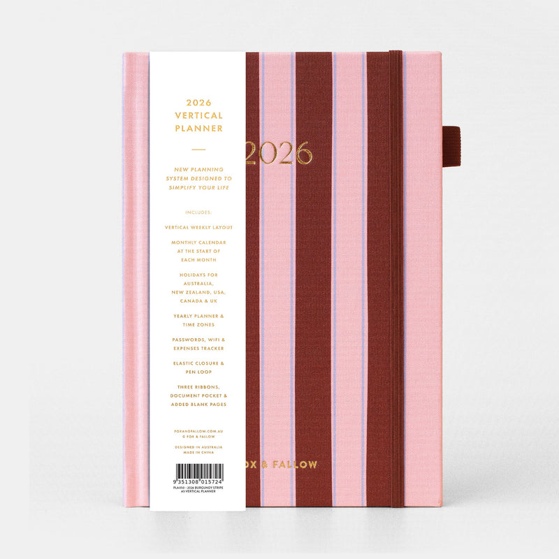 2026 A5 Vertical Planner | Burgundy Stripe