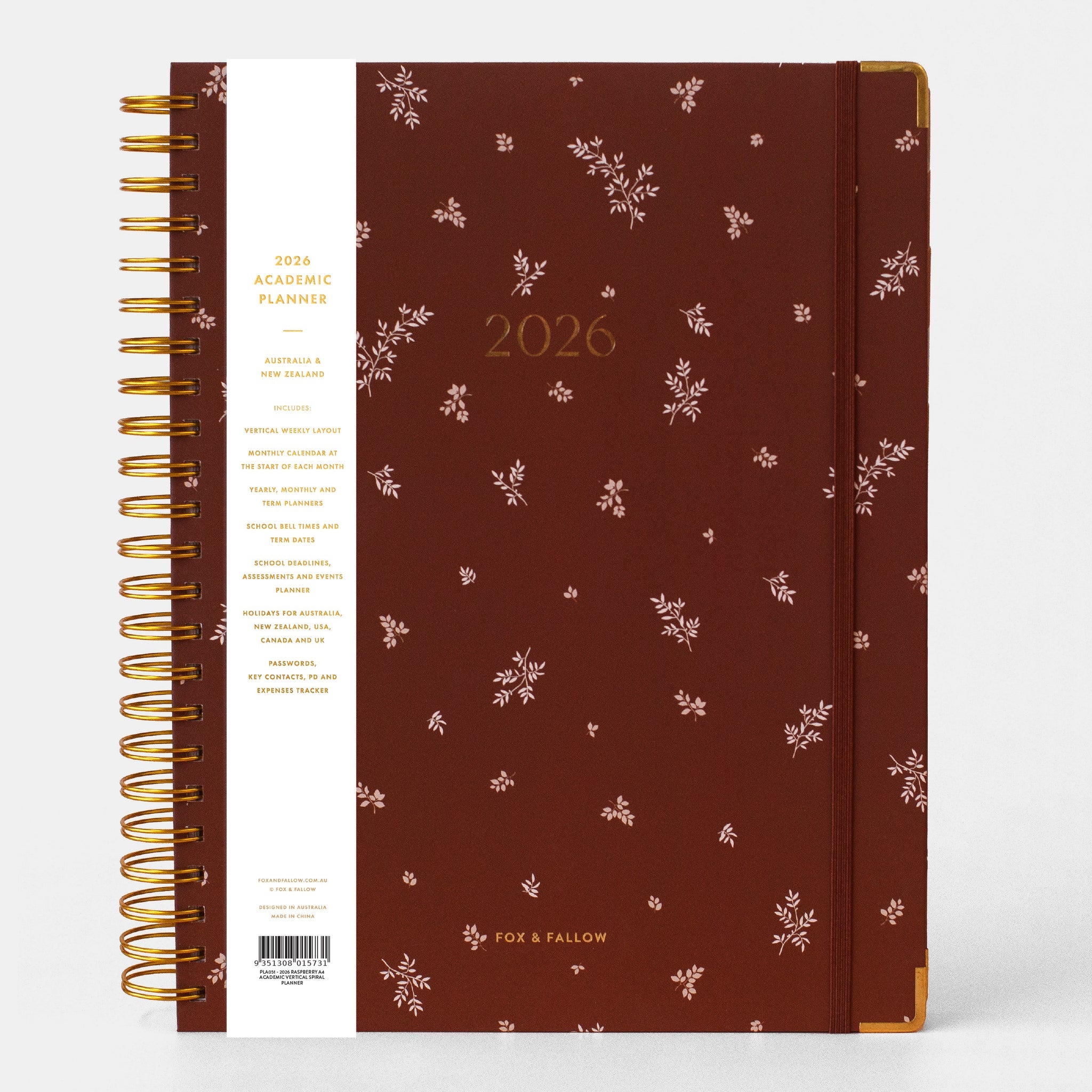 2026 A4 Academic Vertical Planner | Raspberry