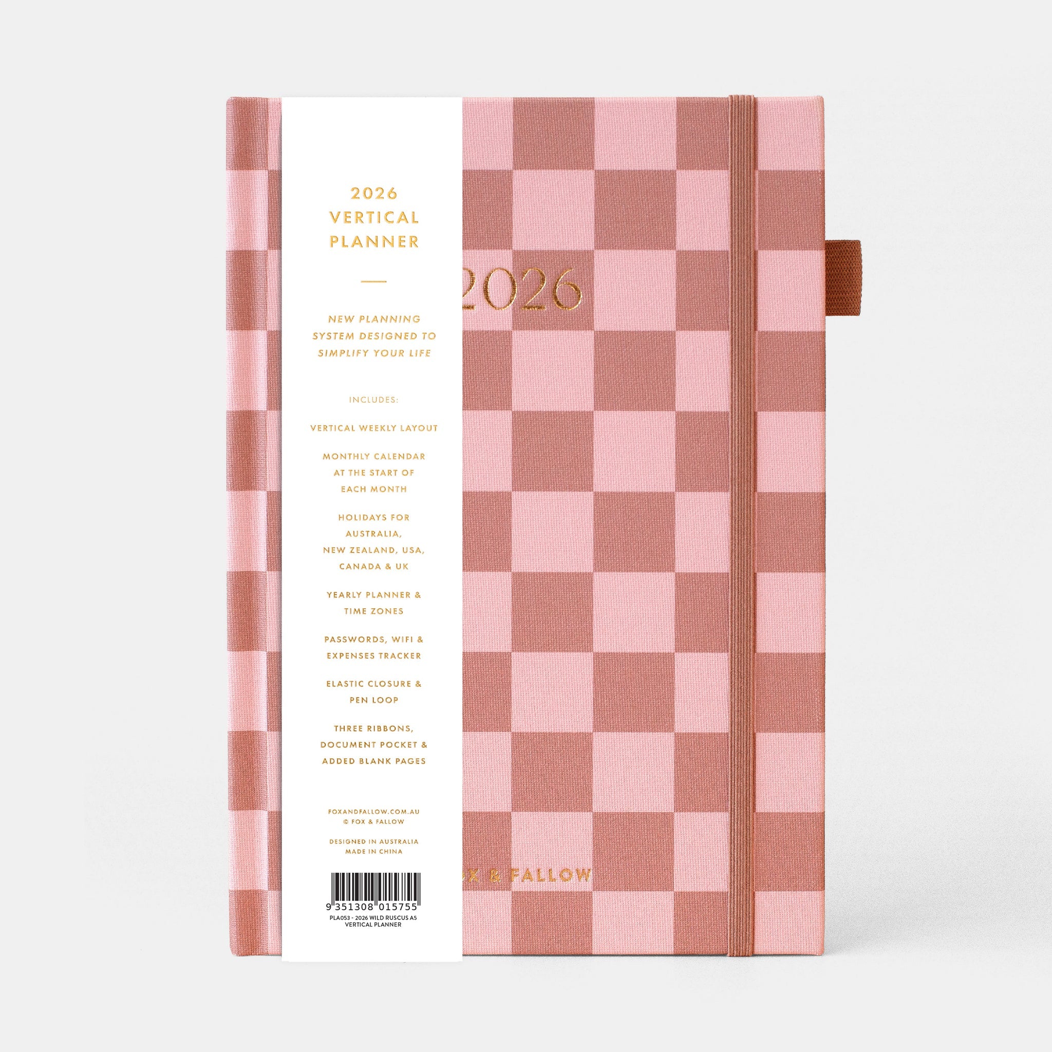 2026 A5 Vertical Planner | Rose Check