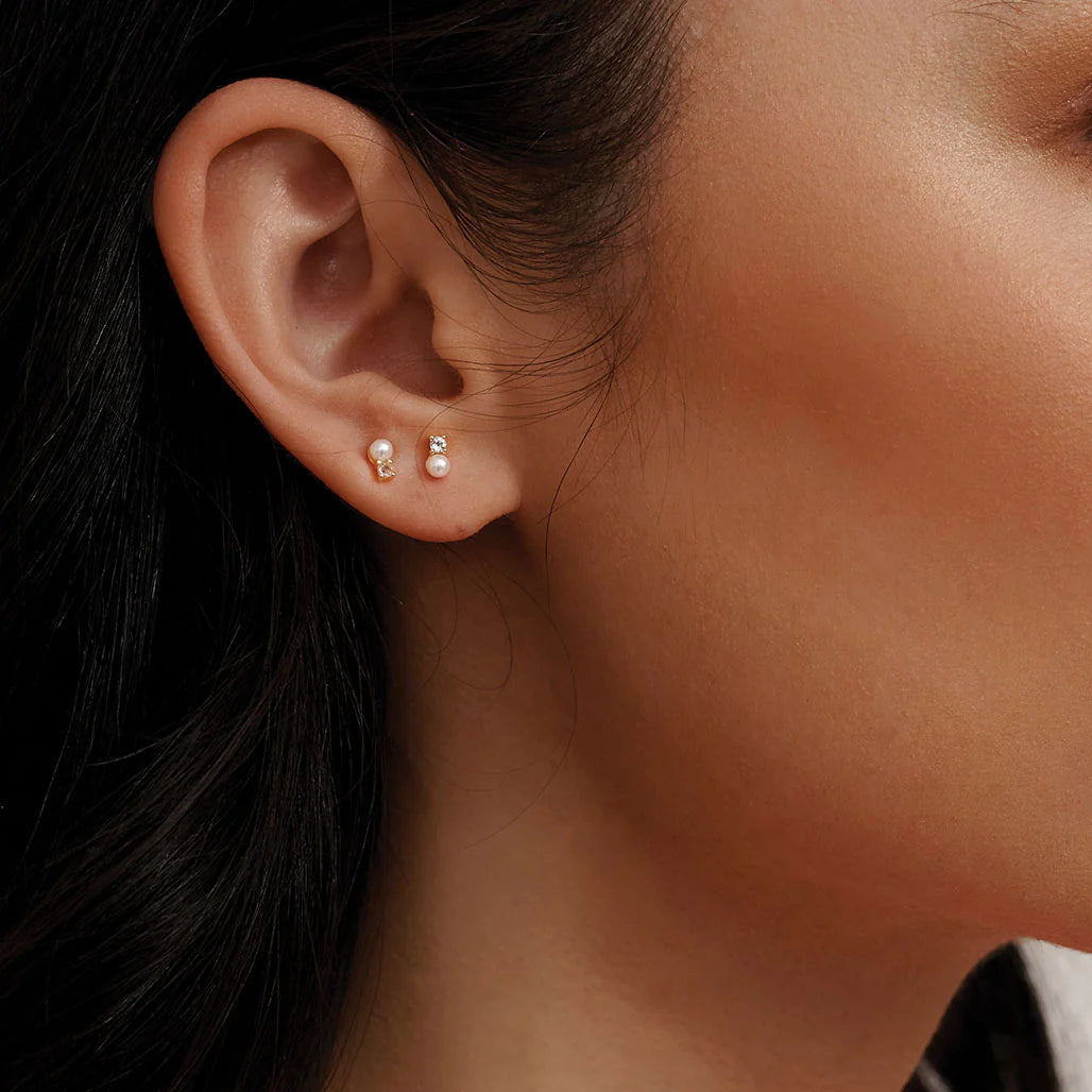 Pearl with White Topaz Studs | 18KT Yellow Gold Plate