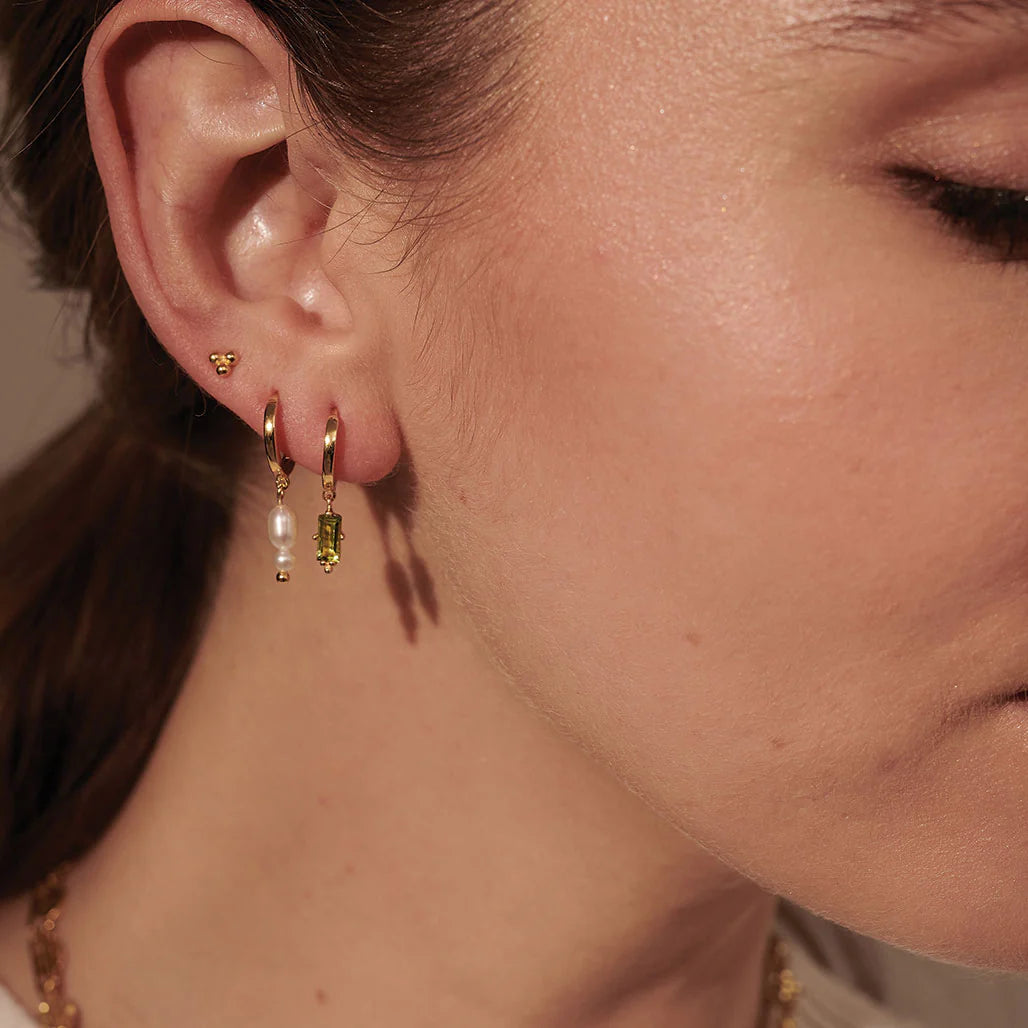 Huggies Hanging Peridot Baguette | 18KT Yellow Gold Plate