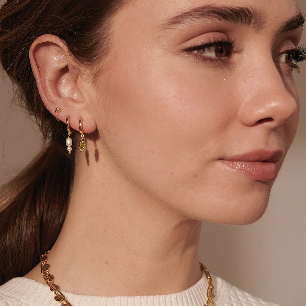 Huggies Hanging Peridot Baguette | 18KT Yellow Gold Plate