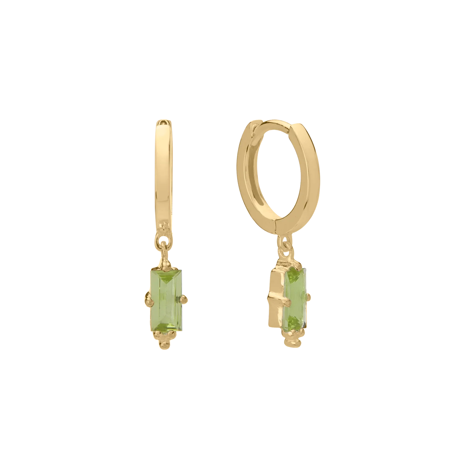 Huggies Hanging Peridot Baguette | 18KT Yellow Gold Plate