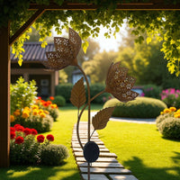 Double Rusty Flower Solar Light