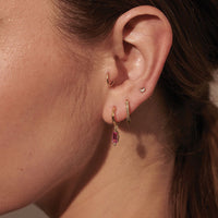 Huggies Hanging Pink Quartz Baguette | 18KT Yellow Gold Plate
