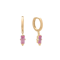 Huggies Hanging Pink Quartz Baguette | 18KT Yellow Gold Plate
