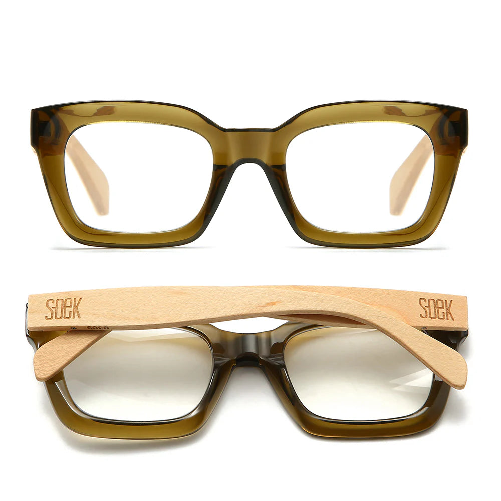 Zahra Khaki l Wooden Blue Light Magnifying Reader