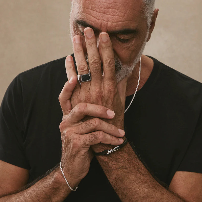 Kinship Men’s Leather and Steel Bracelet | Black